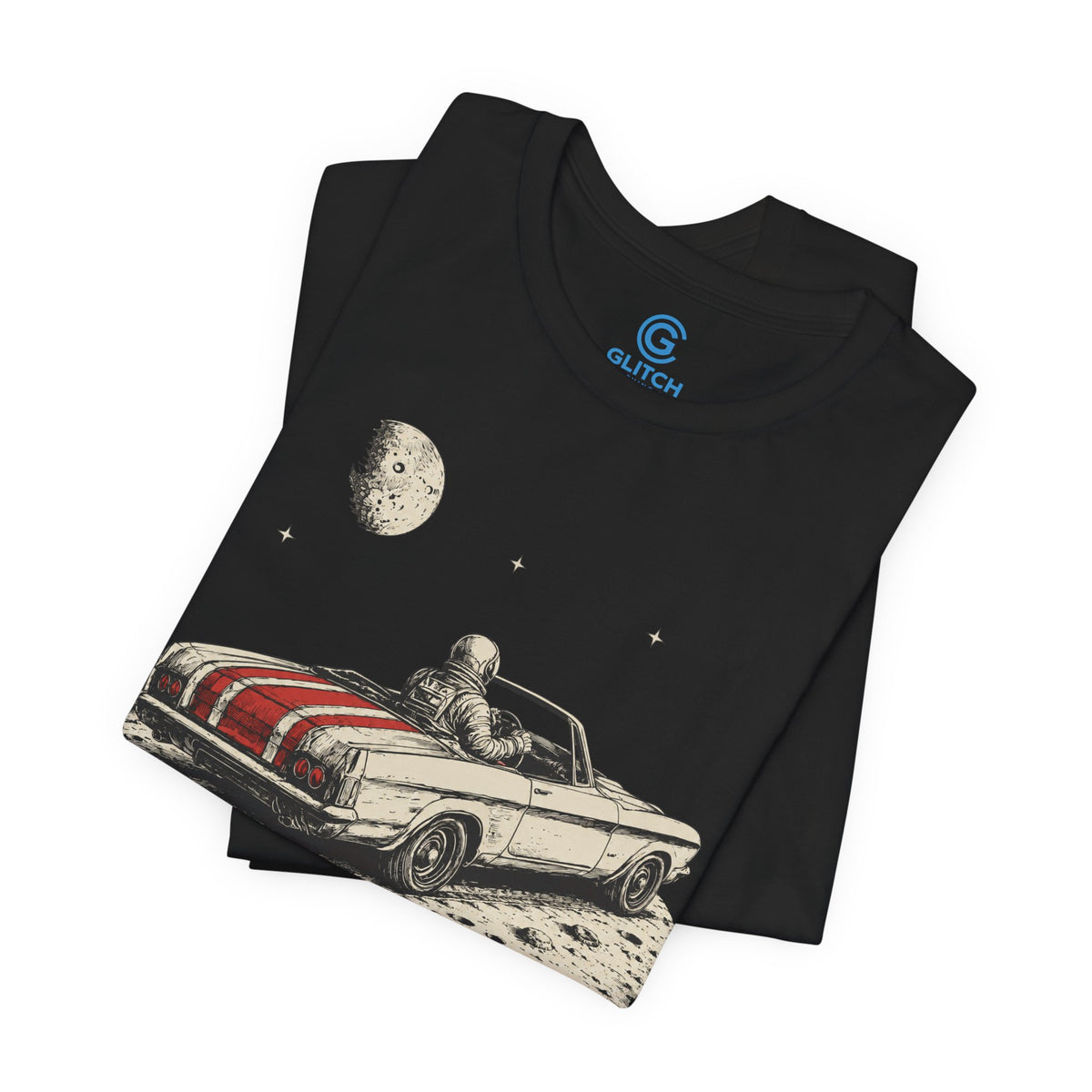 Crimson Stripe Moon Cruise — Premium Graphic Tee